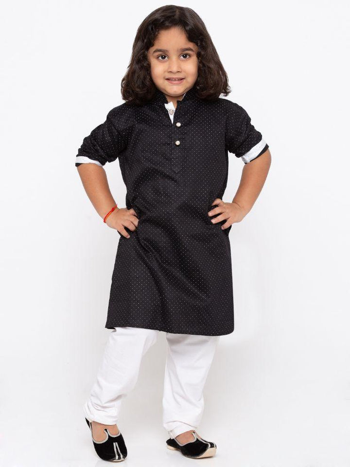 VASTRAMAY Boys' Black Cotton Kurta and Pyjama Set