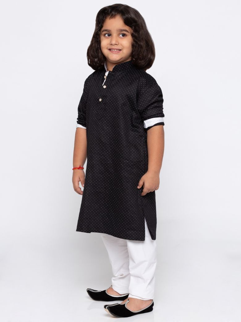 VASTRAMAY Boys' Black Cotton Kurta and Pyjama Set