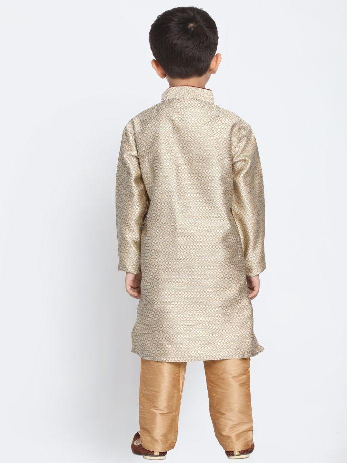 VASTRAMAY Boys' Beige Cotton Silk Blend Kurta and Pyjama Set