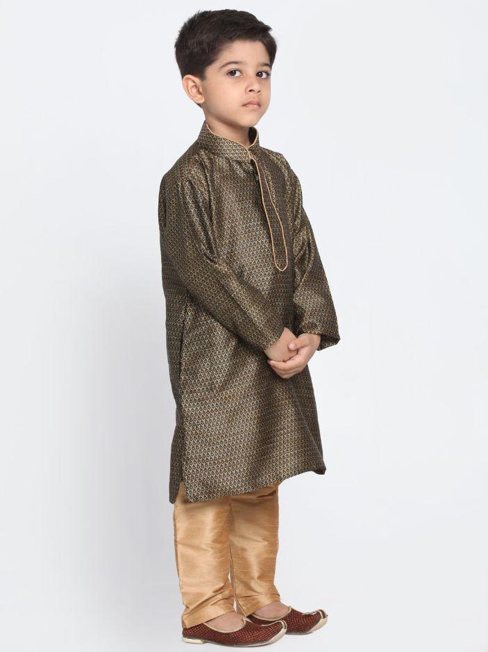 VASTRAMAY Boys' Black Cotton Silk Blend Kurta and Pyjama Set