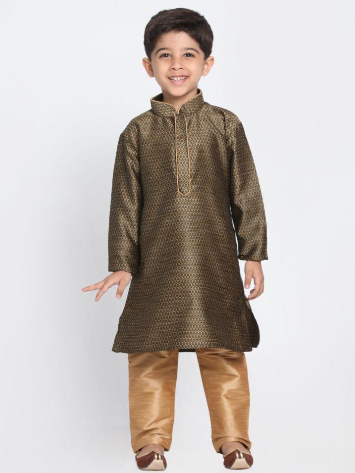 VASTRAMAY Boys' Black Cotton Silk Blend Kurta and Pyjama Set