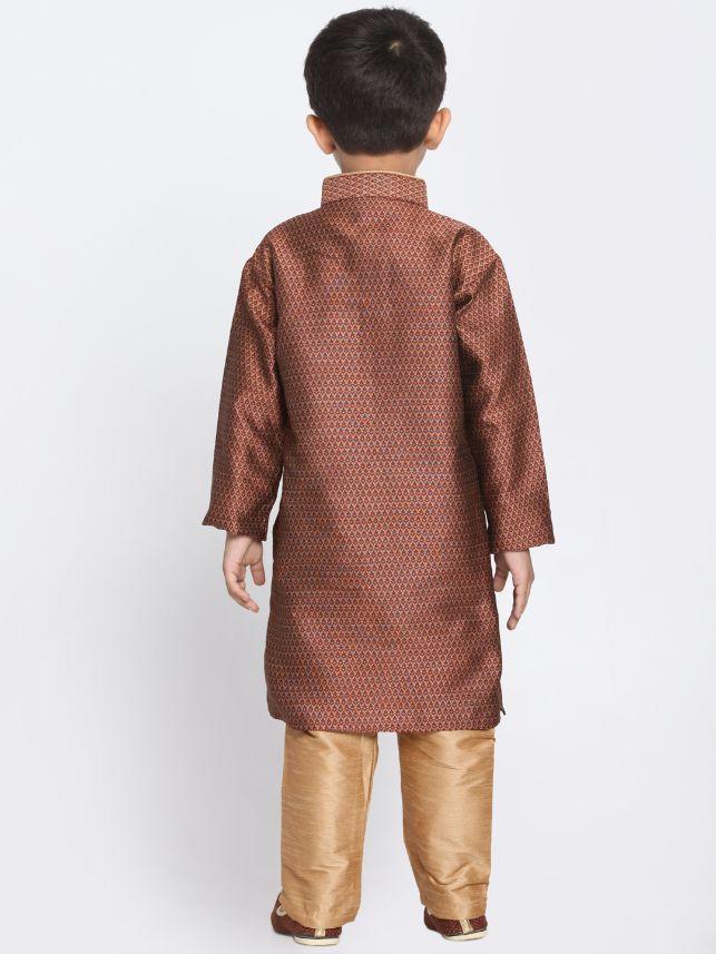 VASTRAMAY Boys' Maroon Cotton Silk Blend Kurta and Pyjama Set