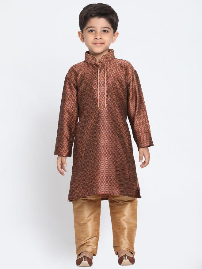 VASTRAMAY Boys' Maroon Cotton Silk Blend Kurta and Pyjama Set