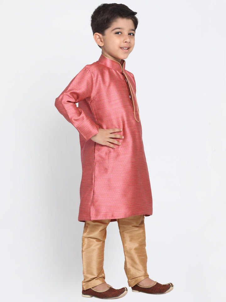 Vastramay Silk Blend Pink and Rose Gold Baap Beta Kurta Pyjama set