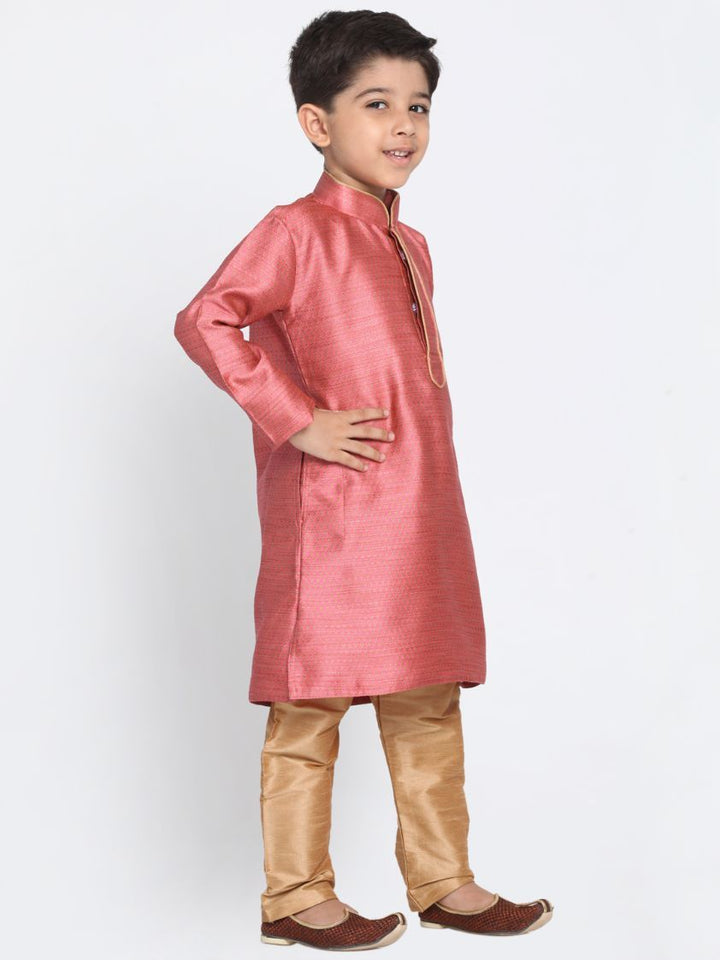 VASTRAMAY Boys' Pink Cotton Silk Blend Kurta and Pyjama Set