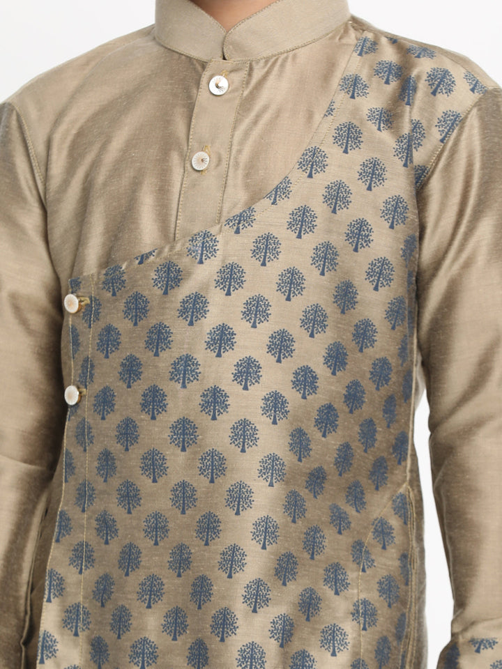 VASTRAMAY Boys Brown Ethnic Motifs Angrakha Kurta with Pyjamas