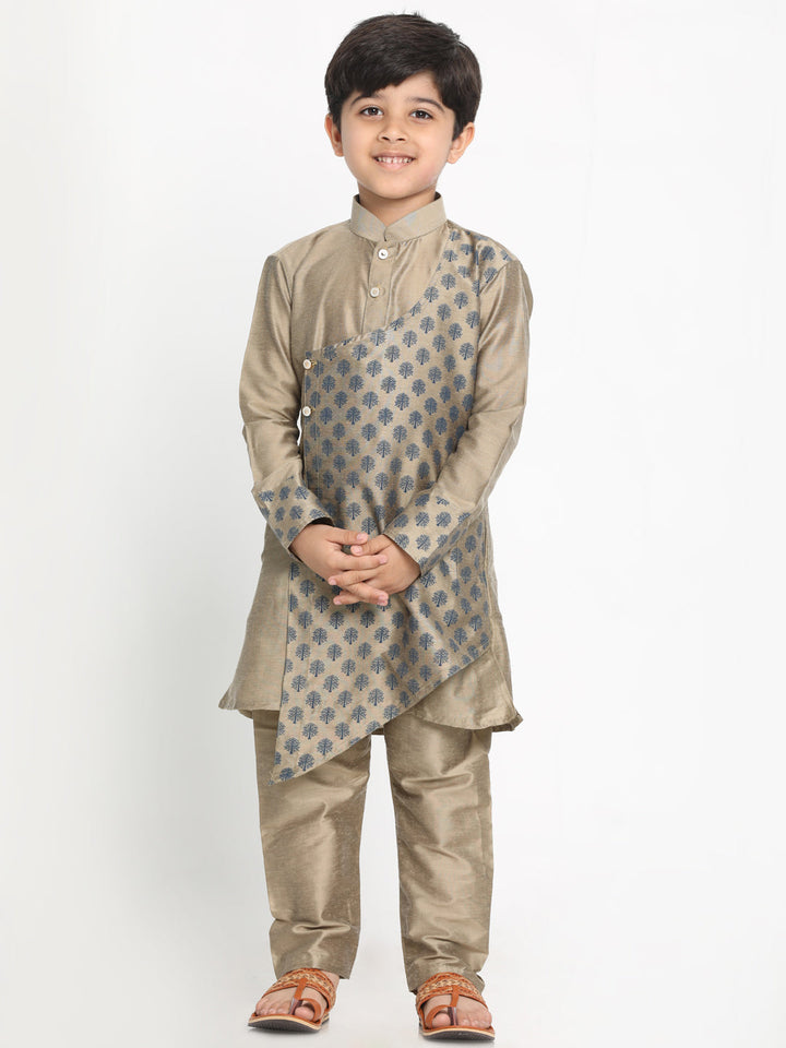 VASTRAMAY Boys Brown Ethnic Motifs Angrakha Kurta with Pyjamas