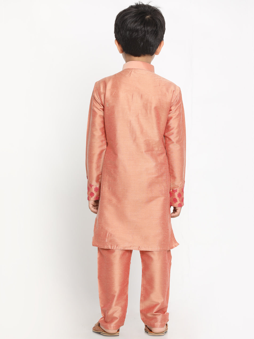 VASTRAMAY Boys Pink Printed Angrakha Kurta with Pyjamas