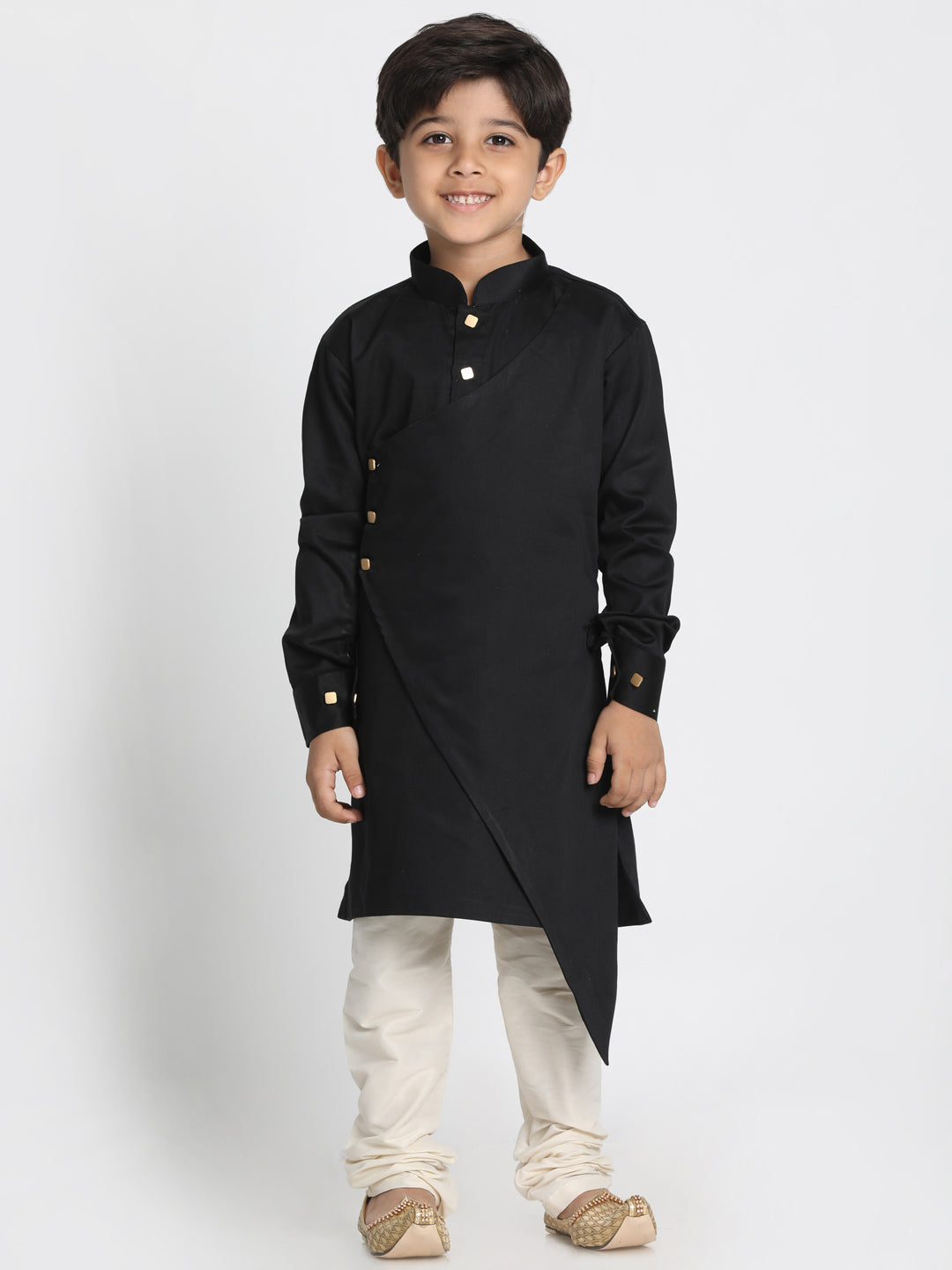 Vastramay Cotton Satin Blend Black and Cream Baap Beta Kurta Pyjama Set