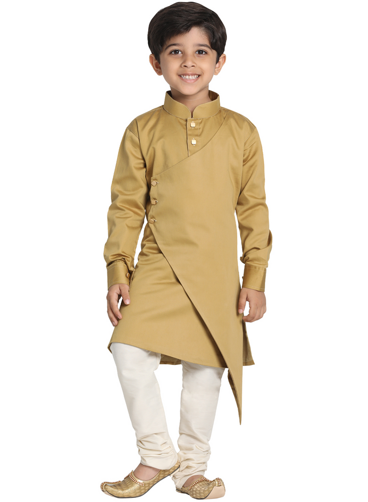 VASTRAMAY Beige Cotton Silk Blend Kurta and Pyjama Set