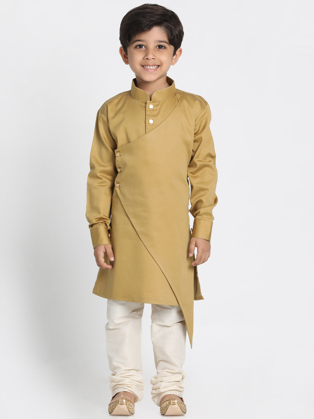 Vastramay Cotton Satin Blend Chiku and Cream Baap Beta Kurta Pyjama Set