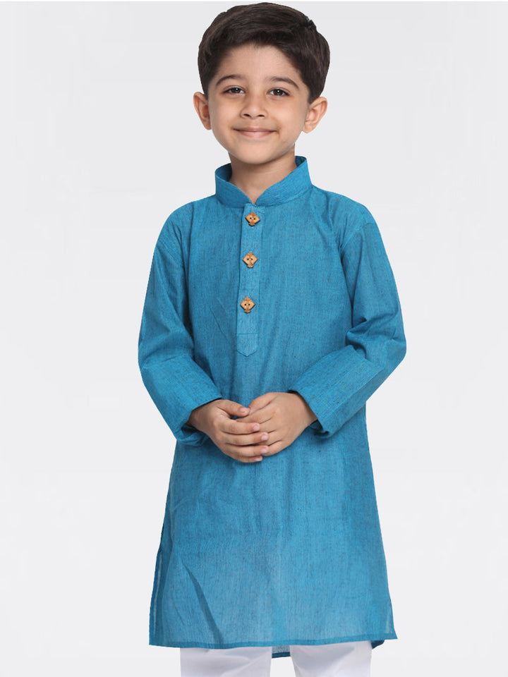 VASTRAMAY Boys Aqua Blue Handloom Pure Cotton Kurta