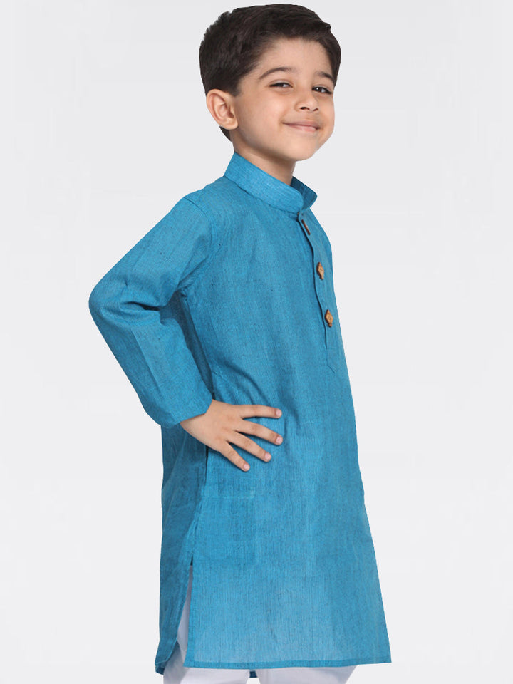 VASTRAMAY Boys Aqua Blue Handloom Pure Cotton Kurta