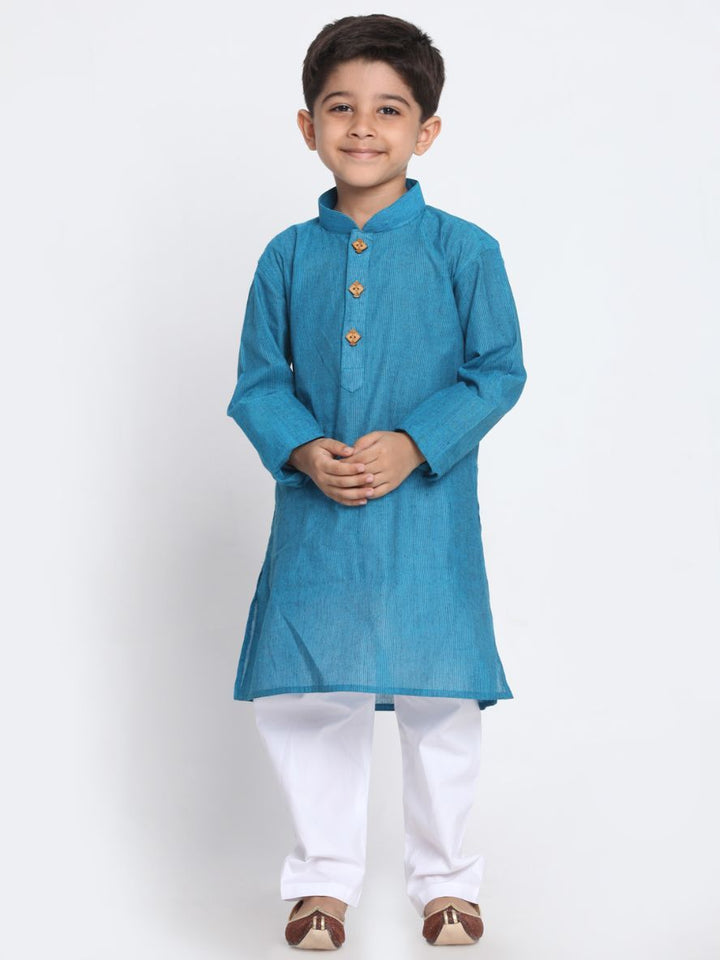 VASTRAMAY Boys Aqua Blue Handloom Pure Cotton Kurta