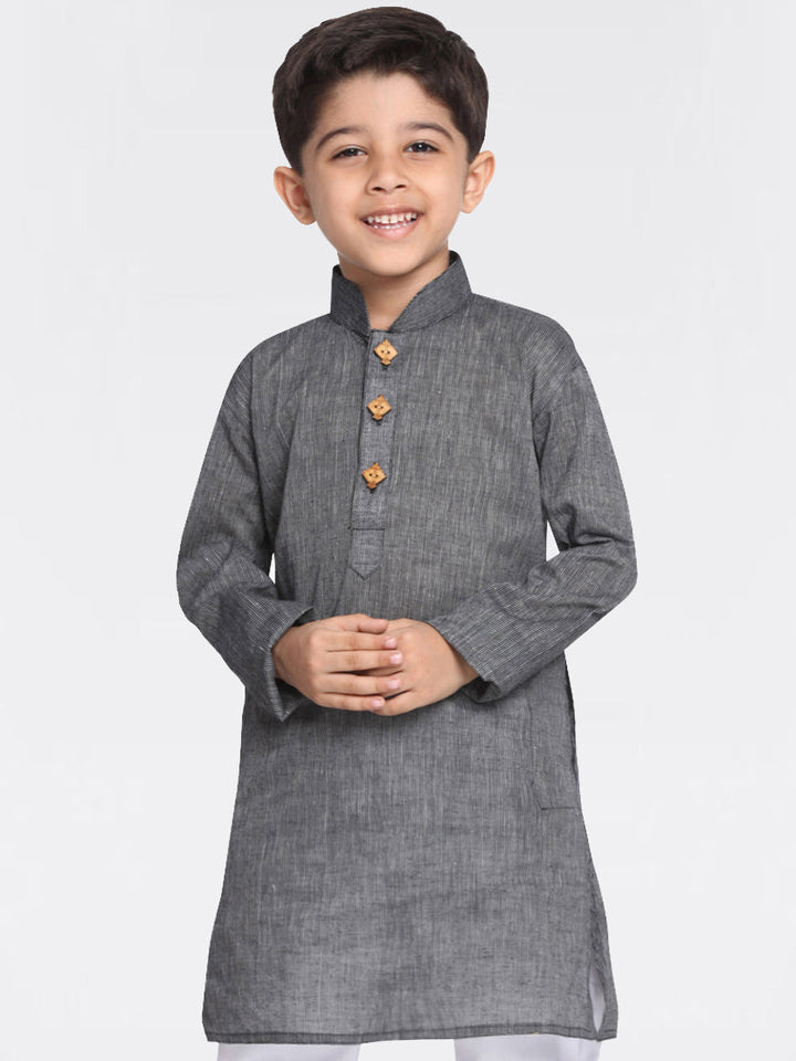 VASTRAMAY Boys Black Handloom Pure Cotton Kurta