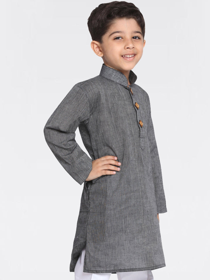 VASTRAMAY Boys Black Handloom Pure Cotton Kurta