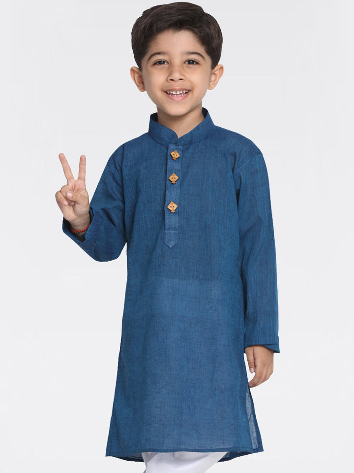 VASTRAMAY Boys Blue Handloom Pure Cotton Kurta