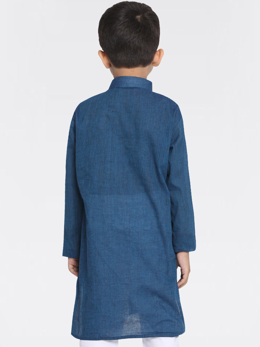 VASTRAMAY Boys Blue Handloom Pure Cotton Kurta - qivii