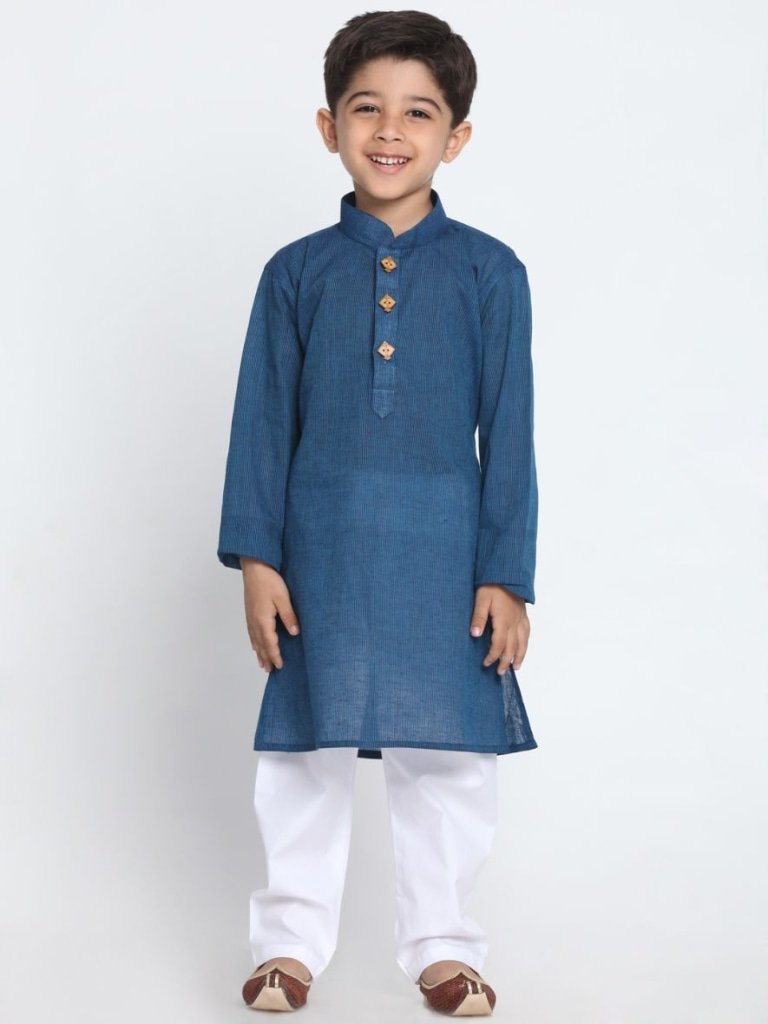 VASTRAMAY Boys Blue Handloom Pure Cotton Kurta