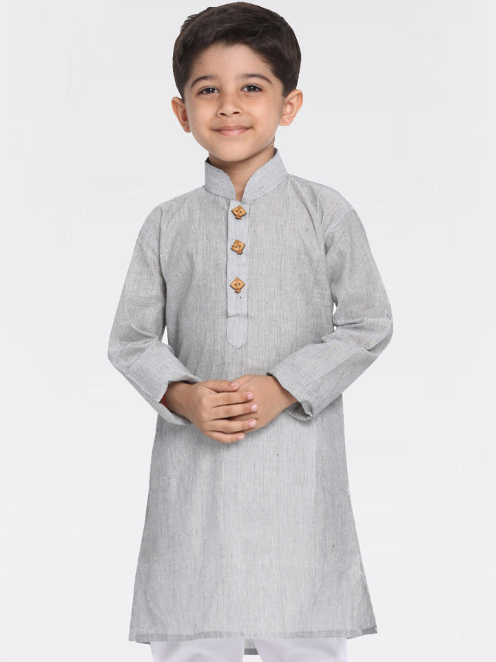 VASTRAMAY Boy's Grey Handloom Pure Cotton Kurta