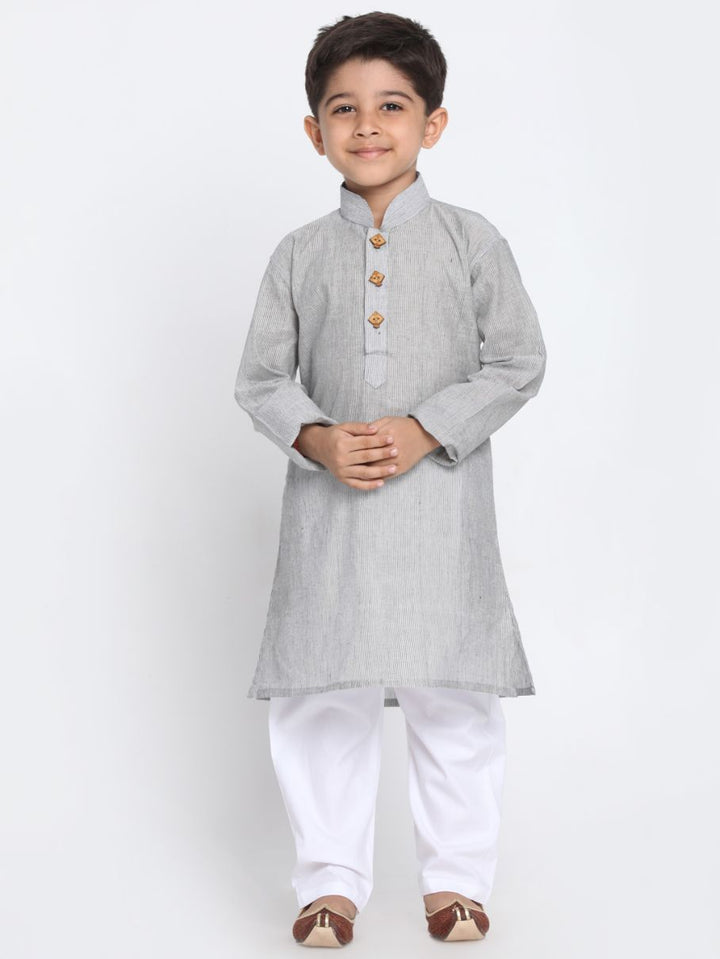 VASTRAMAY Boy's Grey Handloom Pure Cotton Kurta