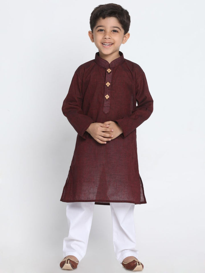 VASTRAMAY Boy's Maroon Handloom Pure Cotton Kurta