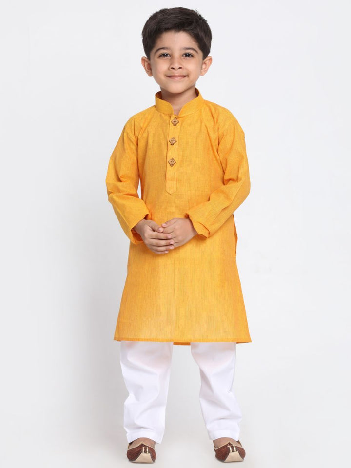 VASTRAMAY Boys' Mustard Yellow Handloom Pure Cotton Kurta