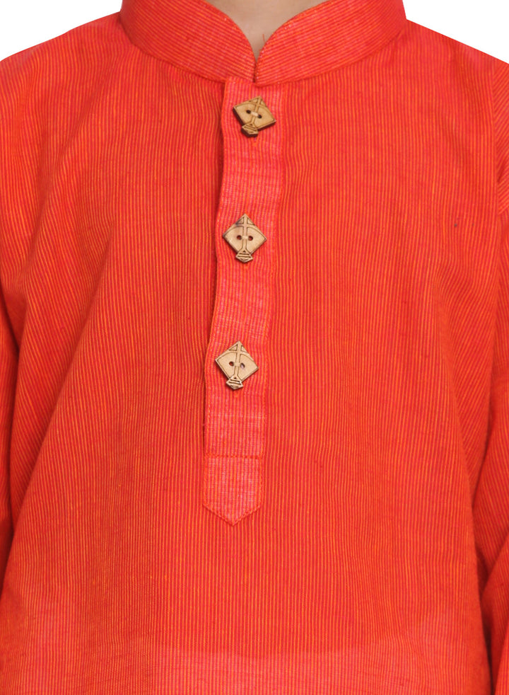 VASTRAMAY Boy's Red Handloom Pure Cotton Kurta