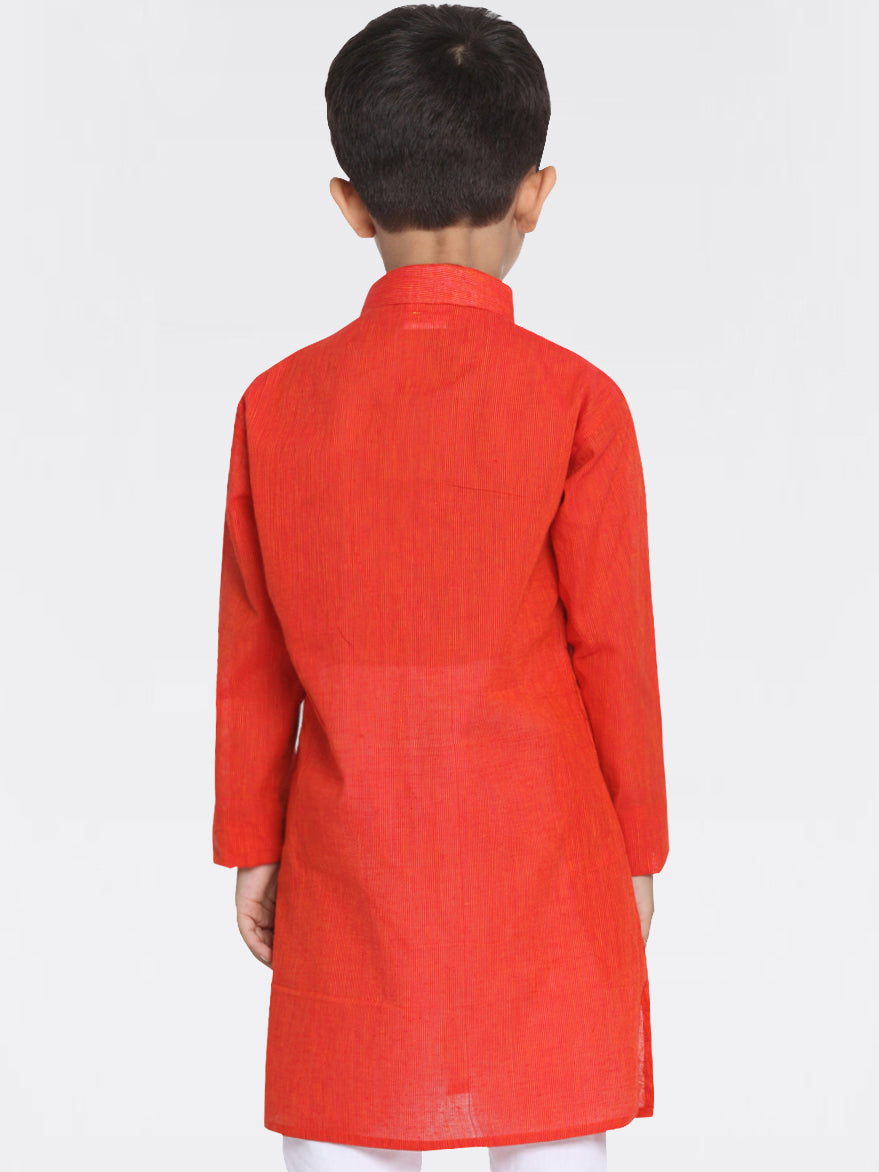 VASTRAMAY Boy's Red Handloom Pure Cotton Kurta