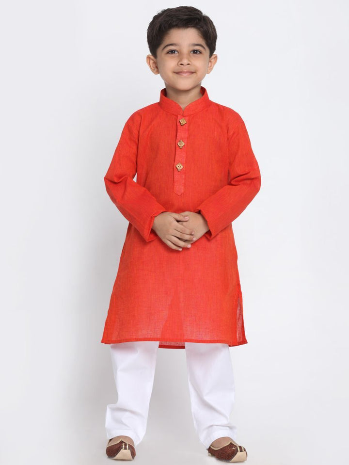 VASTRAMAY Boy's Red Handloom Pure Cotton Kurta