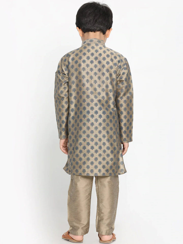 VASTRAMAY Boy's Chiku Brown Printed Kurta With Pyjama Set