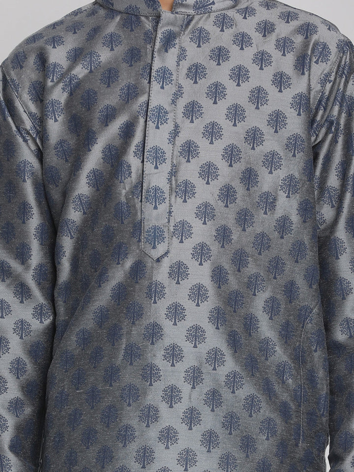 VASTRAMAY Boy's Grey Printed Kurta With Pyjama Set