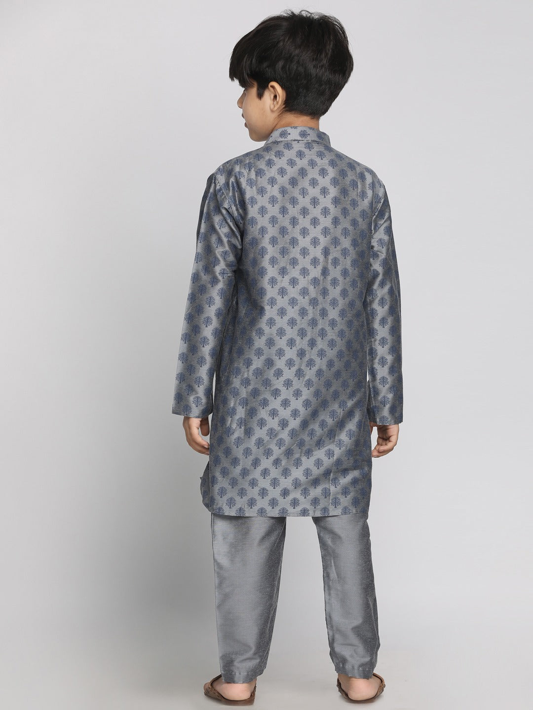 VASTRAMAY Boy's Grey Printed Kurta With Pyjama Set