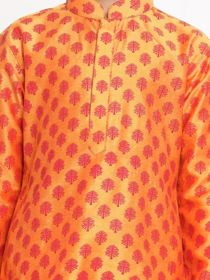 VASTRAMAY Boy's Orange Printed Design Kurta with Churidar