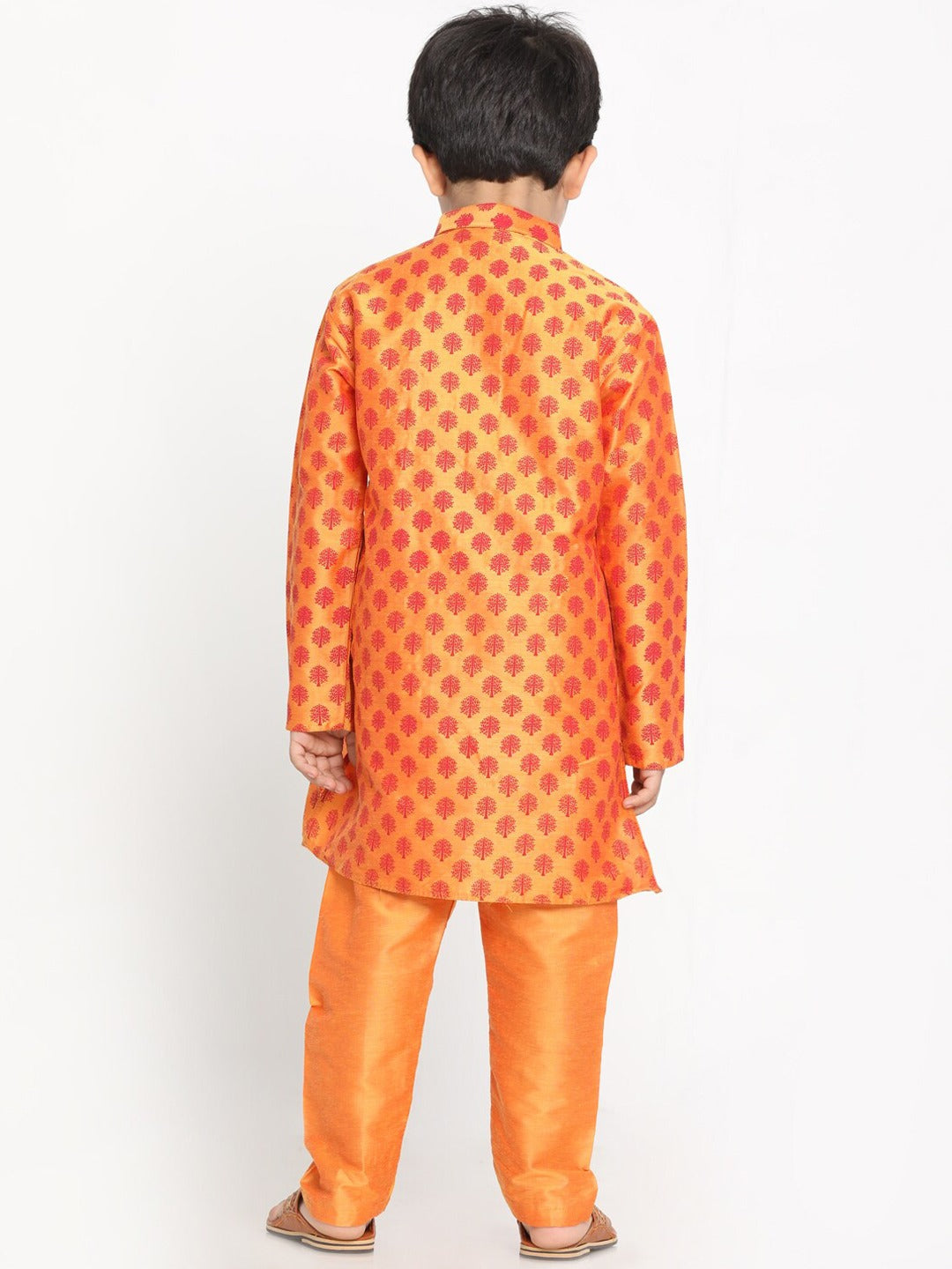 VASTRAMAY Boy's Orange Printed Design Kurta with Churidar