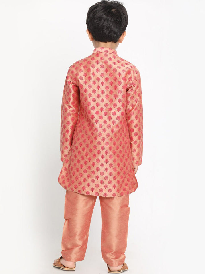 VASTRAMAY Boy's Pink Woven Design Kurta with Salwar