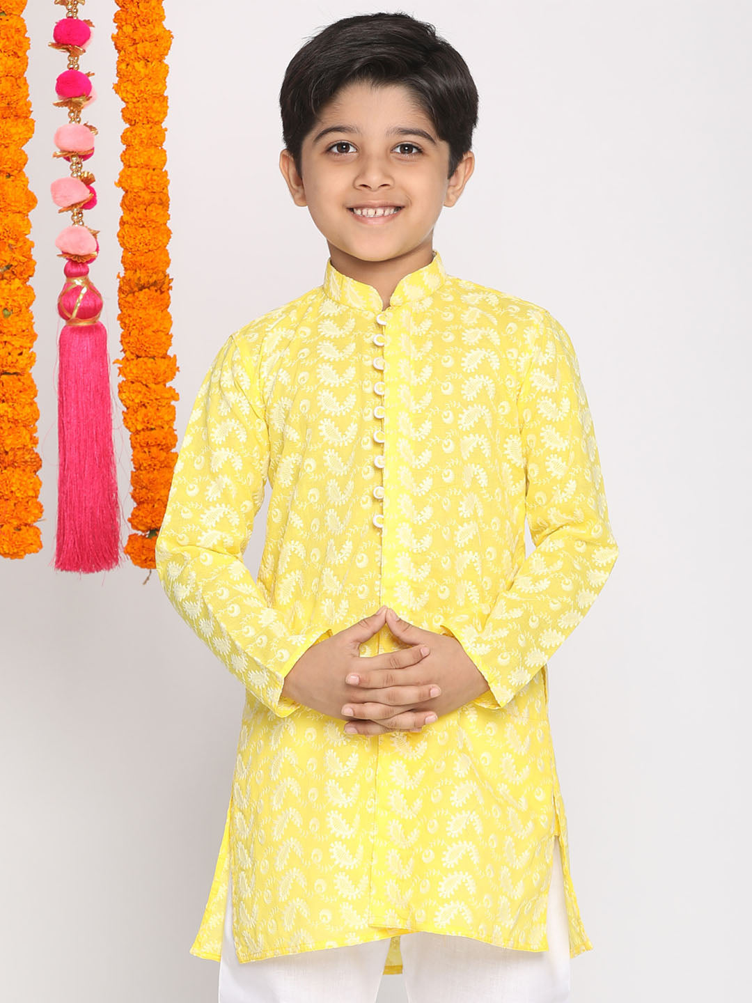 VASTRAMAY Boy's Mustard Pure Cotton  Kurta - qivii