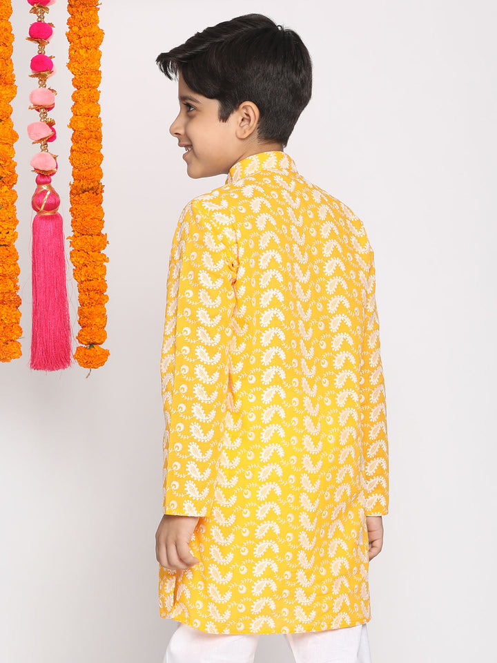 VASTRAMAY Orange Pure Cotton Chikankari Kurta Baap Beta Set