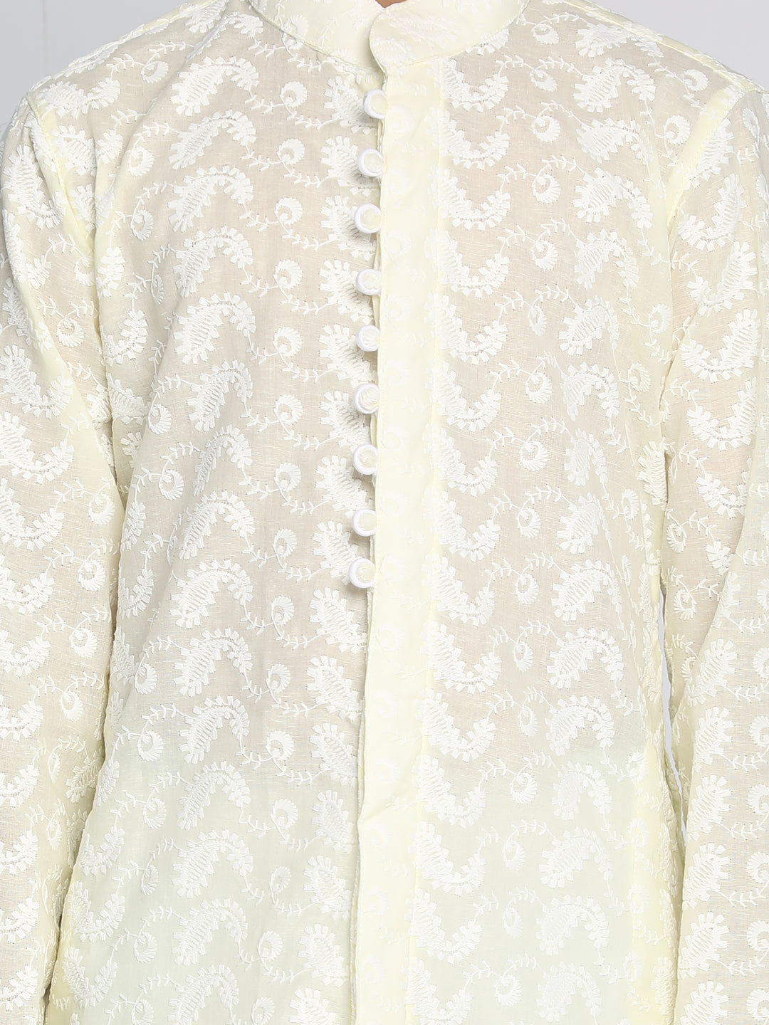 VASTRAMAY Yellow Pure Cotton Chikankari Kurta Pyjama Set