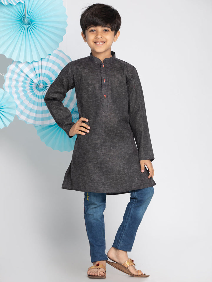 Vastramay Black Color Baap Beta Kurta Set showcasing traditional Indian ethnic wear for father and son in matching black color with intricate design details