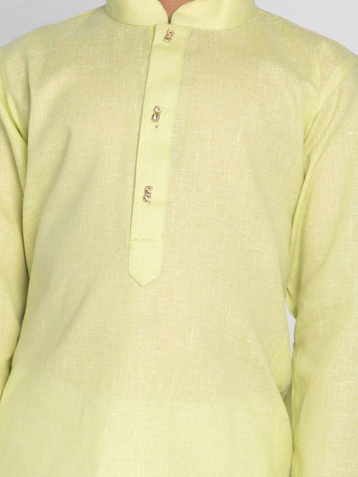 VASTRAMAY Boys' Green And White Kurta Pyjama Set