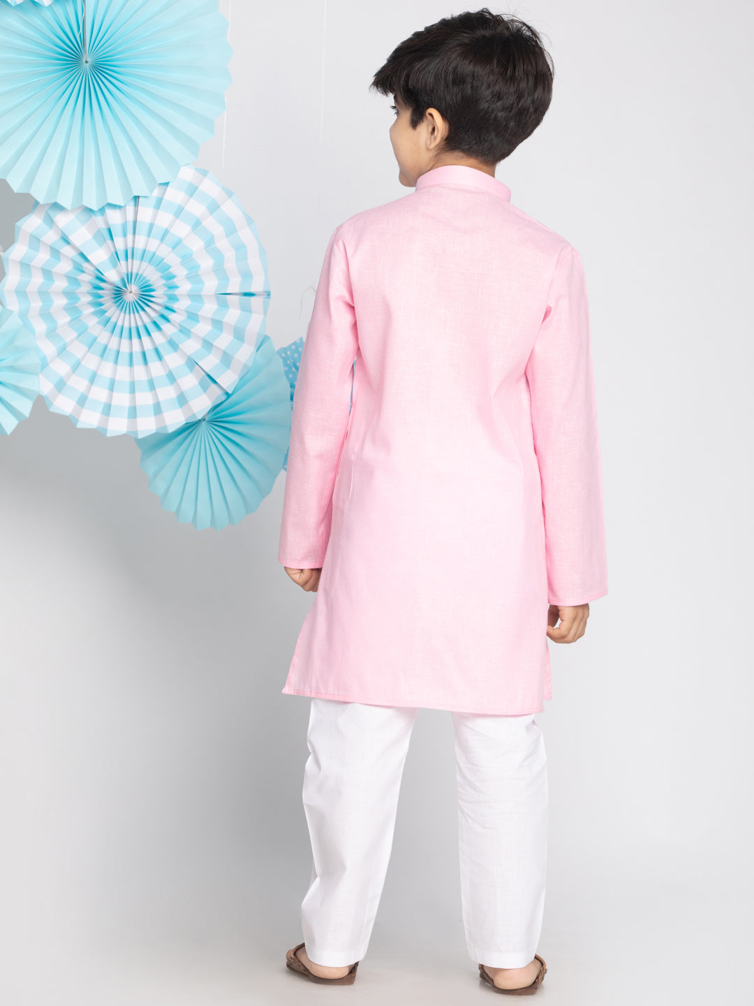 Vastramay Pink And White Baap Beta Kurta And Pyjama Set