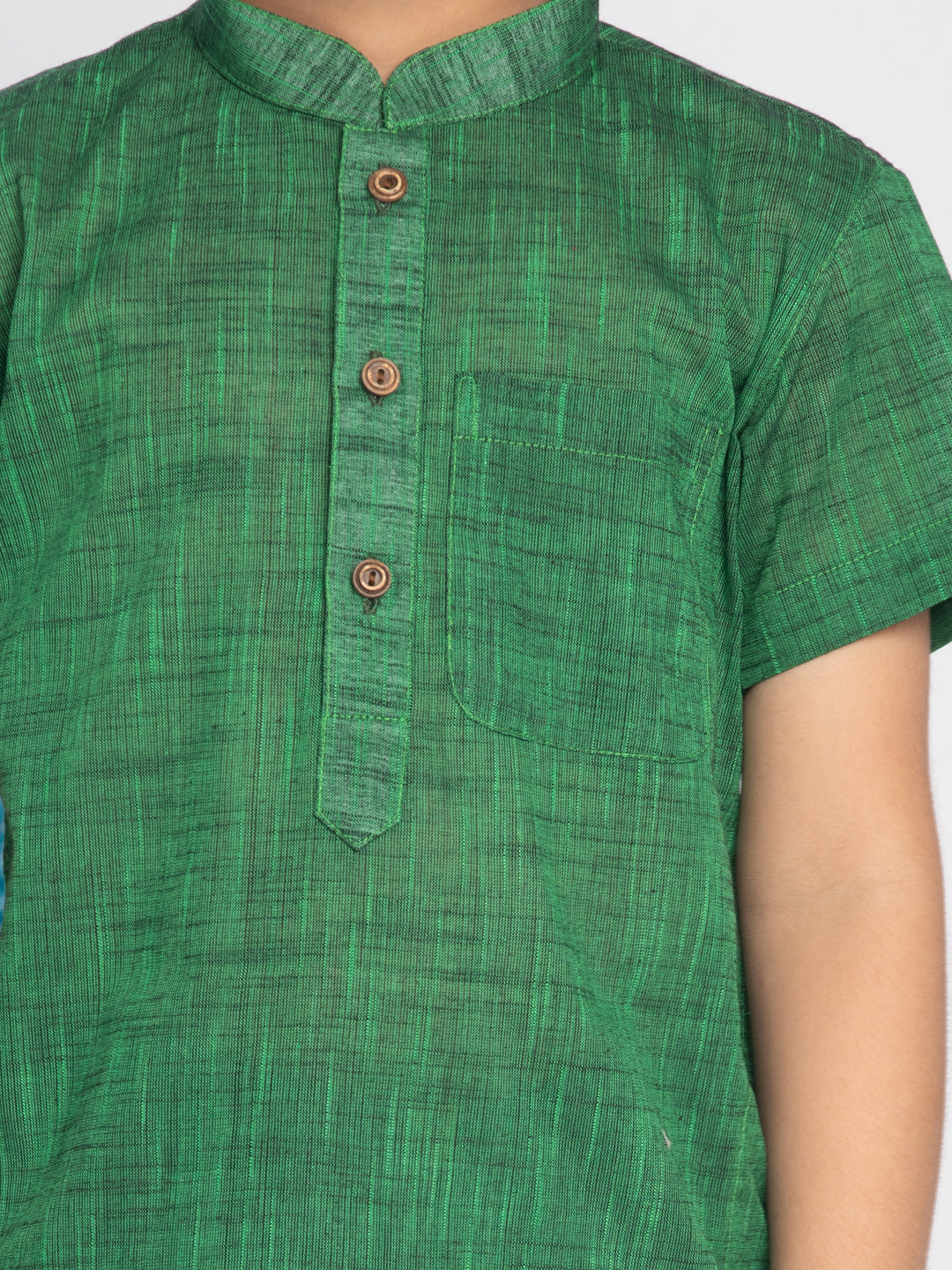 VASTRAMAY Boys' Green Melange Half Sleeve Kurta