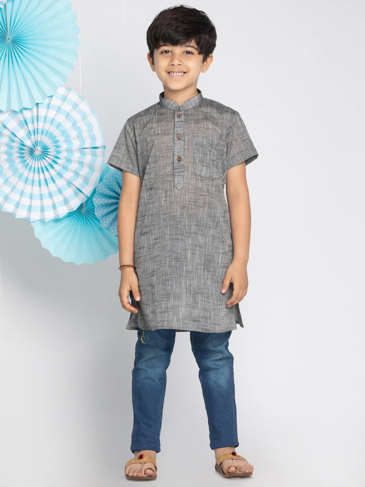 VASTRAMAY Boys' Grey Melange Half Sleeve Kurta