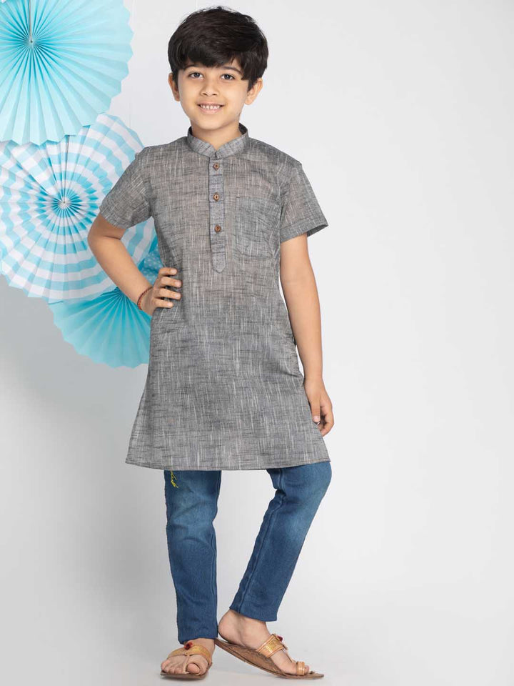 VASTRAMAY Boys' Grey Melange Half Sleeve Kurta