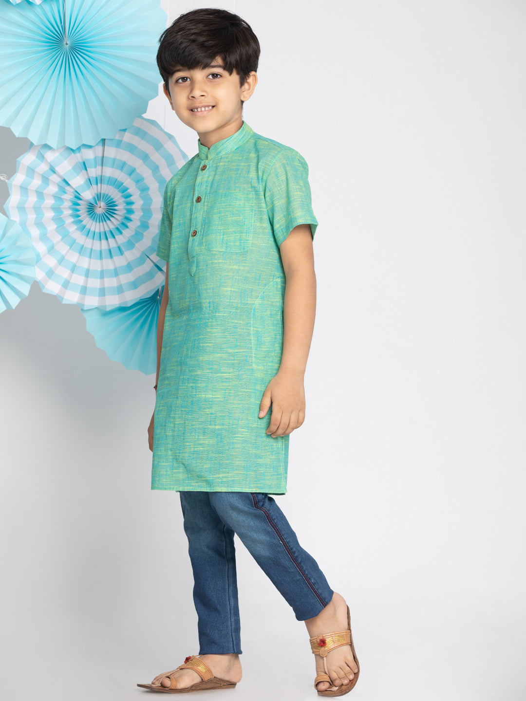 Vastramay Green Melange Baap Beta Kurta Set