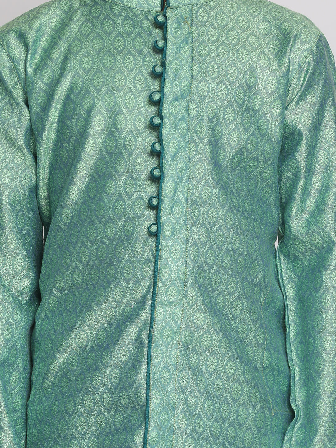 VASTRAMAY Boys' Green Jacquard Kurta Pyjama Set