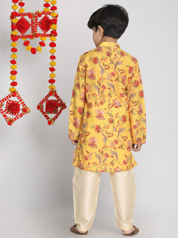 Vastramay Multicolor-Base-Mustard And Cream Baap Beta Kurta And Pyjama Set