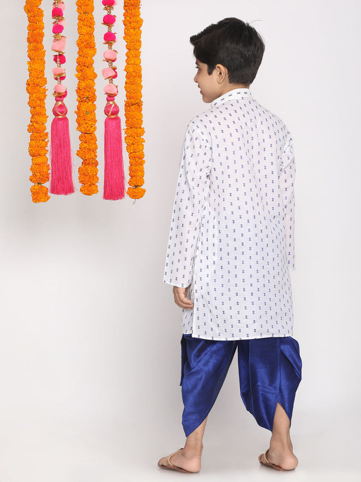 VASTRAMAY Boys' White And Blue Kurta And Dhoti Set