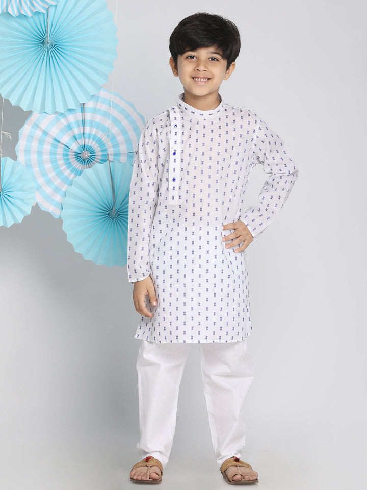 VASTRAMAY Boys' White Woven Kurta and Pyjama Set